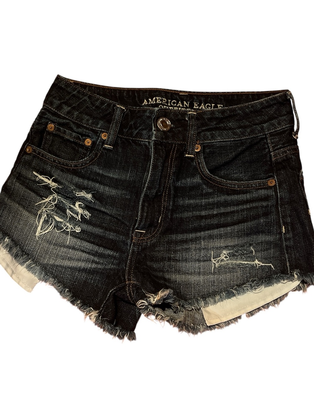 American Eagle Outfitters Dark Blue Distressed Denim Shorts